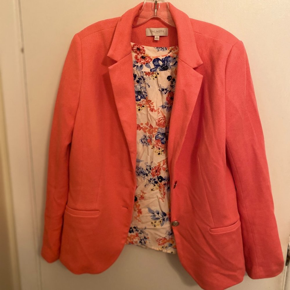 Coral Blazer and Sleeveless Floral Sleeveless Blouse